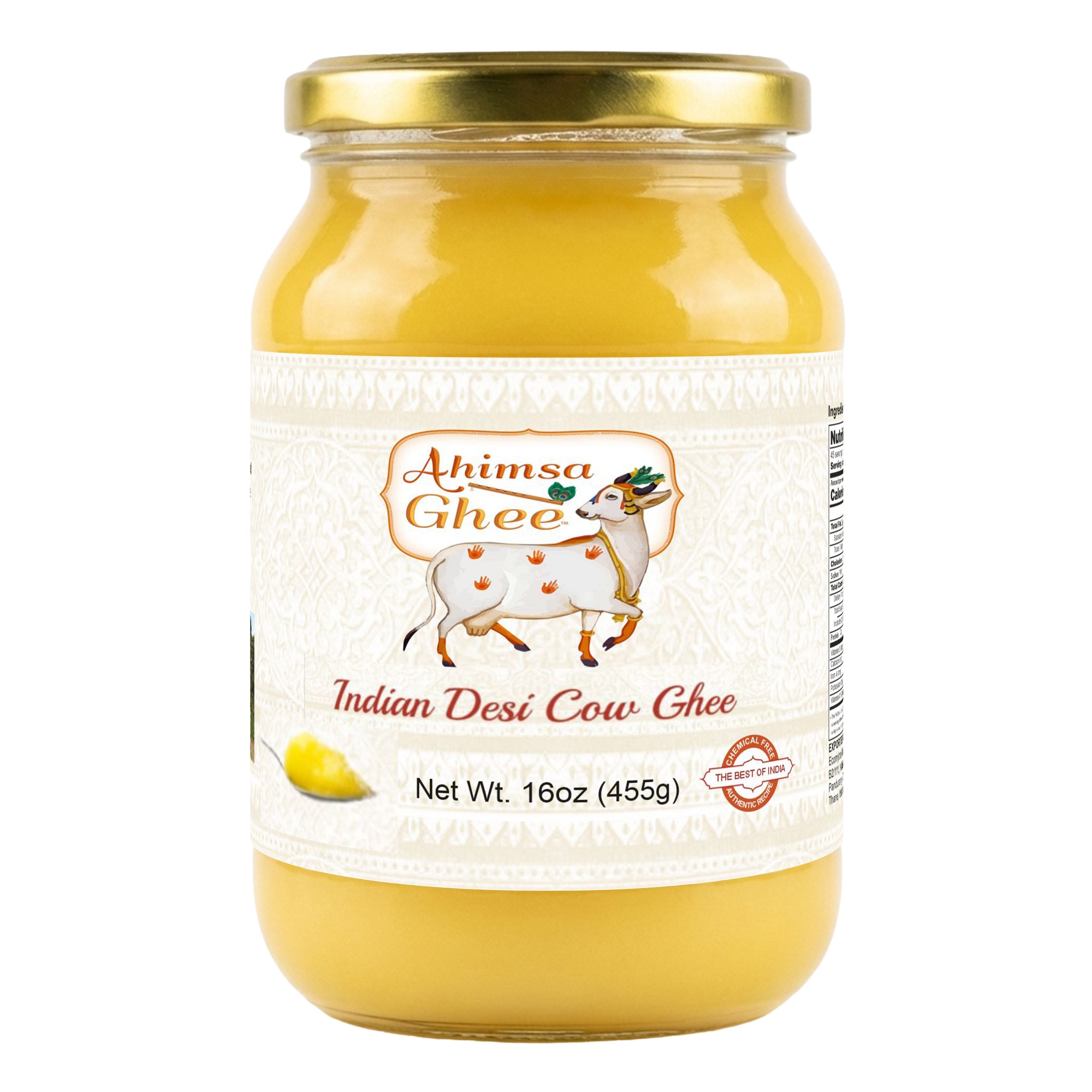 Ahimsa Ghee - Pure Indian Desi Cow A2 Cultured Ghee, 16oz