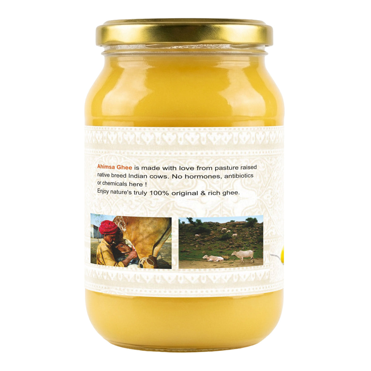 Ahimsa Ghee - Pure Indian Desi Cow A2 Cultured Ghee, 16oz
