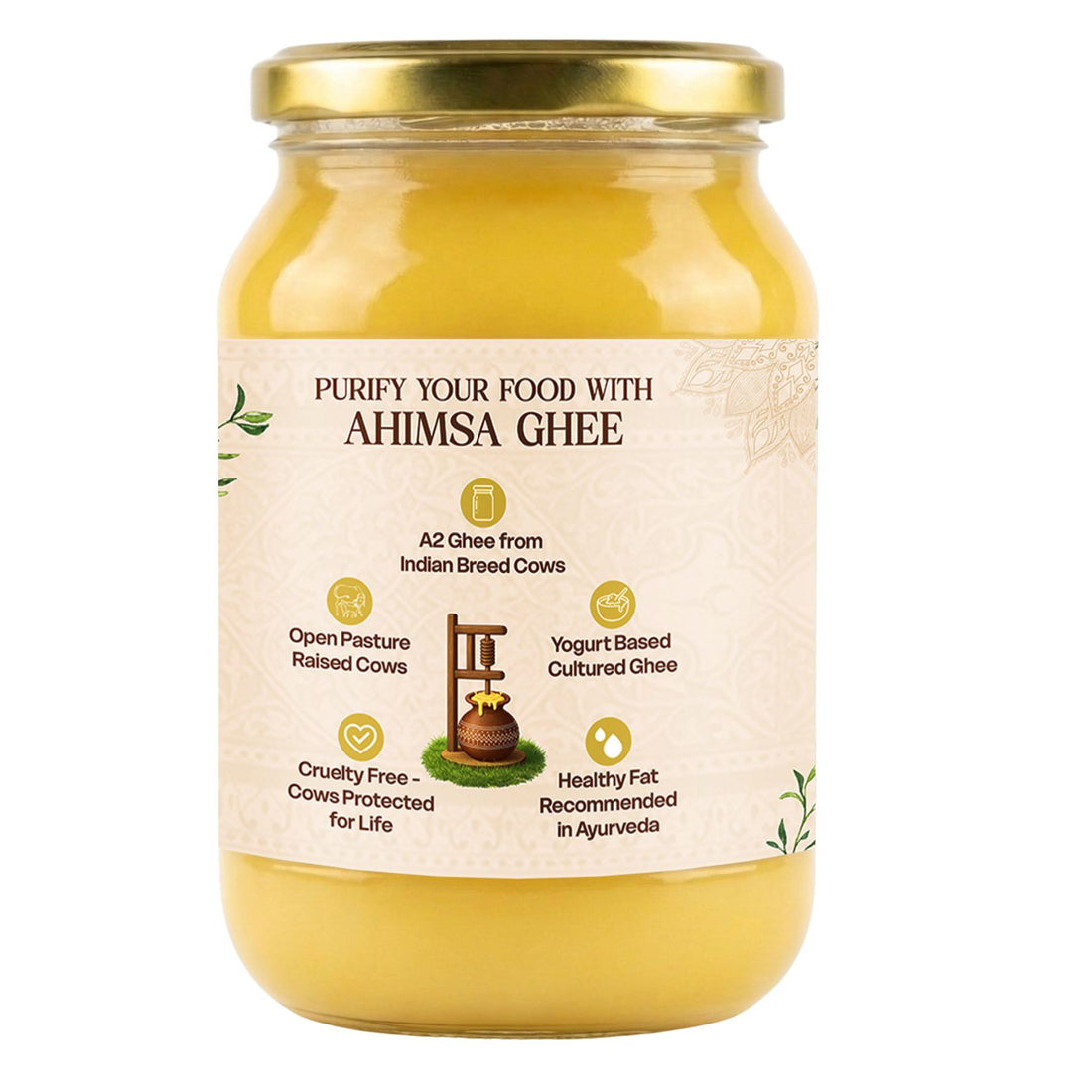 Ahimsa Ghee - Pure Indian Desi Cow A2 Cultured Ghee, 16oz