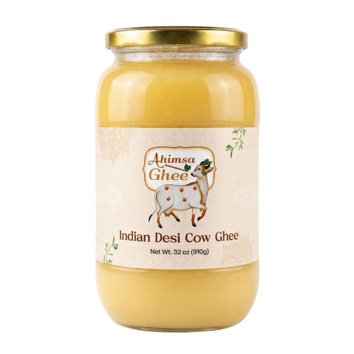Ahimsa Ghee - Pure Indian Desi Cow A2 Cultured Ghee, 32oz