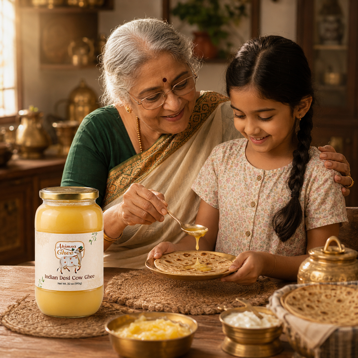 Ahimsa Ghee - Pure Indian Desi Cow A2 Cultured Ghee, 32oz