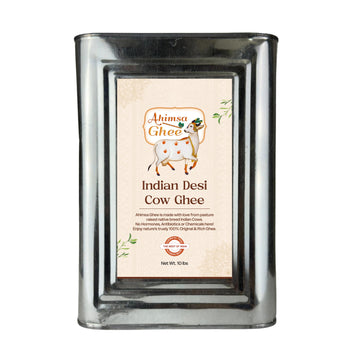  Ahimsa Ghee Indian Desi Cow Ghee with a label on a white background